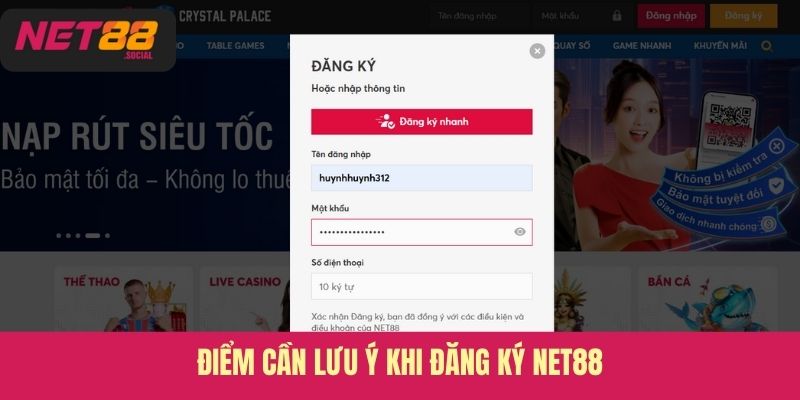 Điểm cần lưu ý khi đăng ký Net88