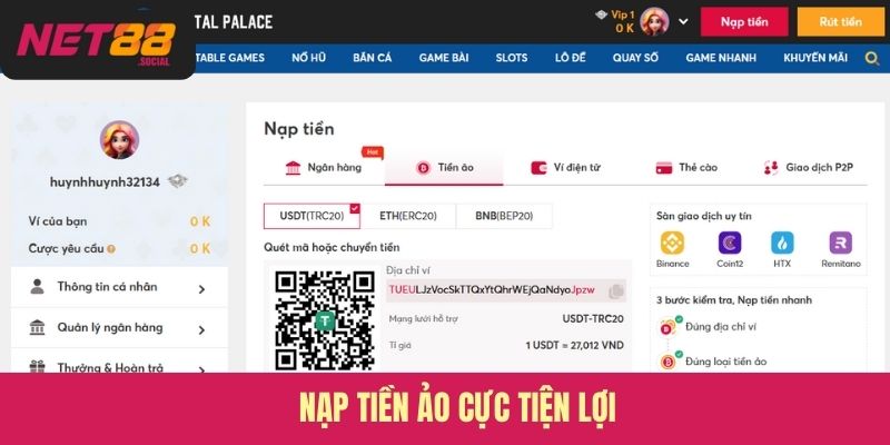 Nạp tiền ảo cực tiện lợi